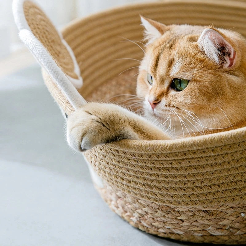 Cat Woven Basket Cooling Nest